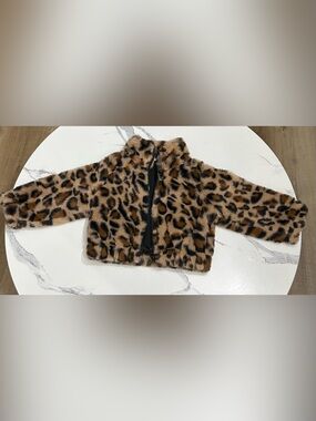Leopard Print Faux Fur Kids Jacket - Brown/Black